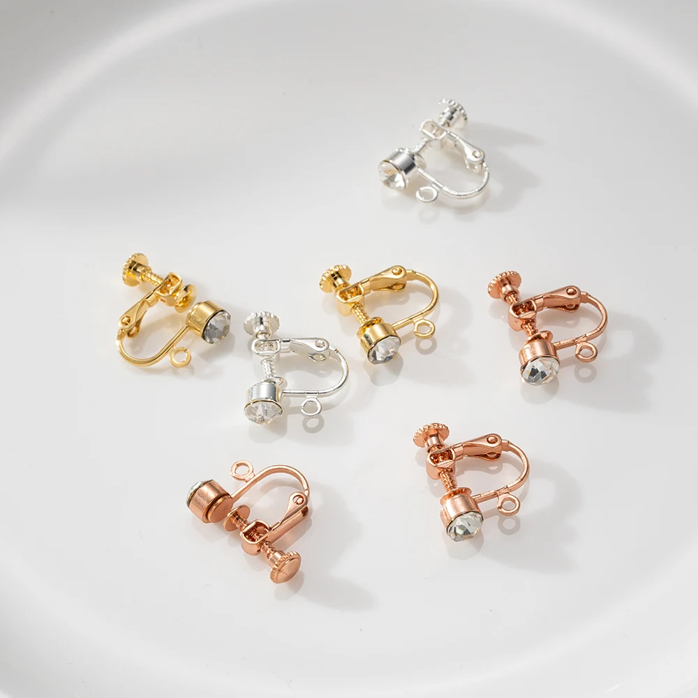 10pcs Brass Clip on Earring Converter Component with Crystal Rhinestone Non Pierced Earring Clip for Jewelry Making Supplies DIY