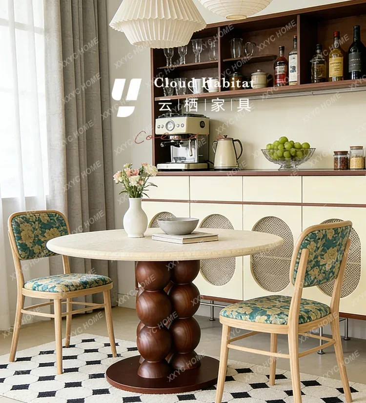 

Sansan Natural Travertine Round Dining Table Custom Creative Medieval Oval Table Luxury Stone Cream Style Dining Table