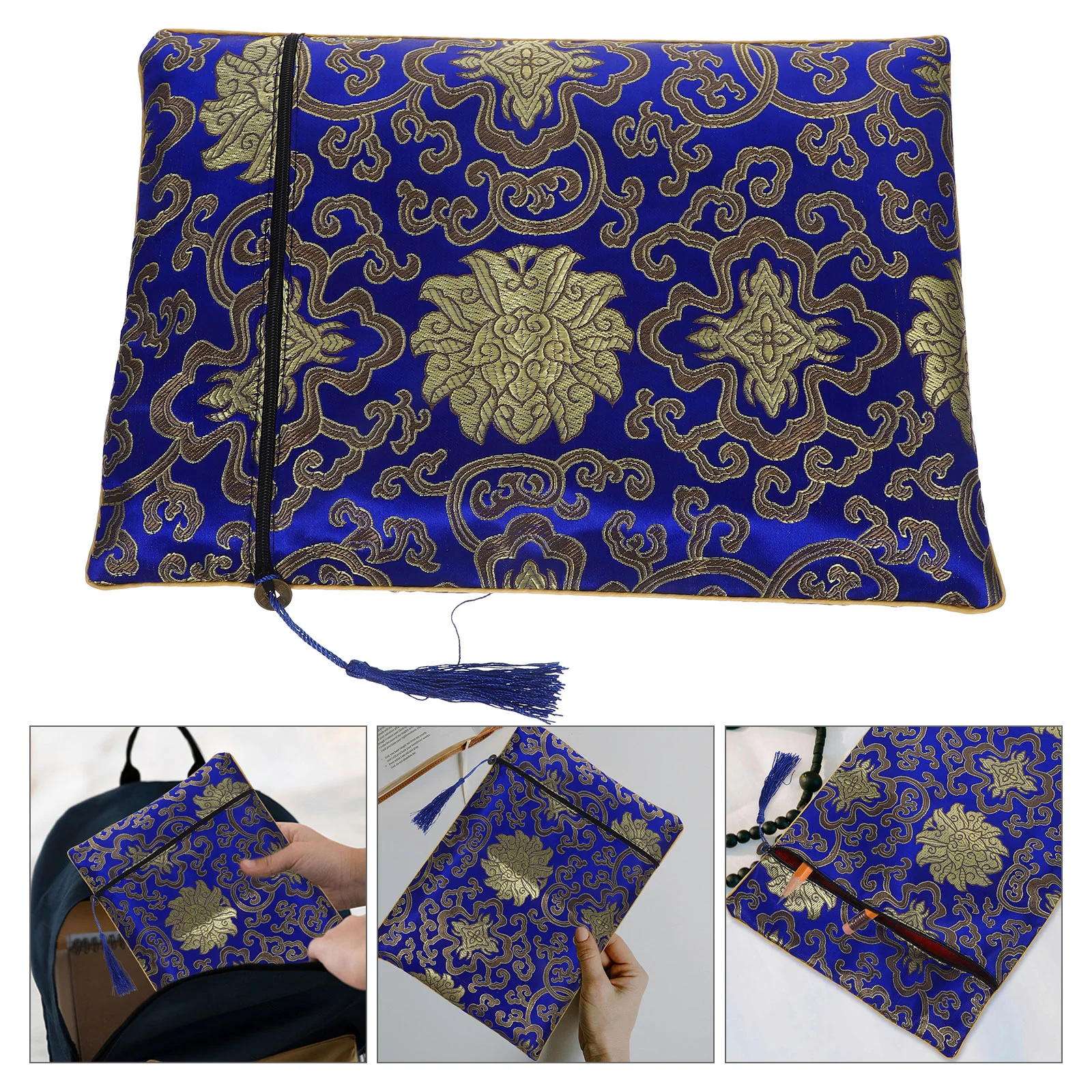 Borsa con cerniera di grande capacità 24x34 cm Fiore Bibbia Libro ganizer Custodia portatile per notebook Astuccio per documenti