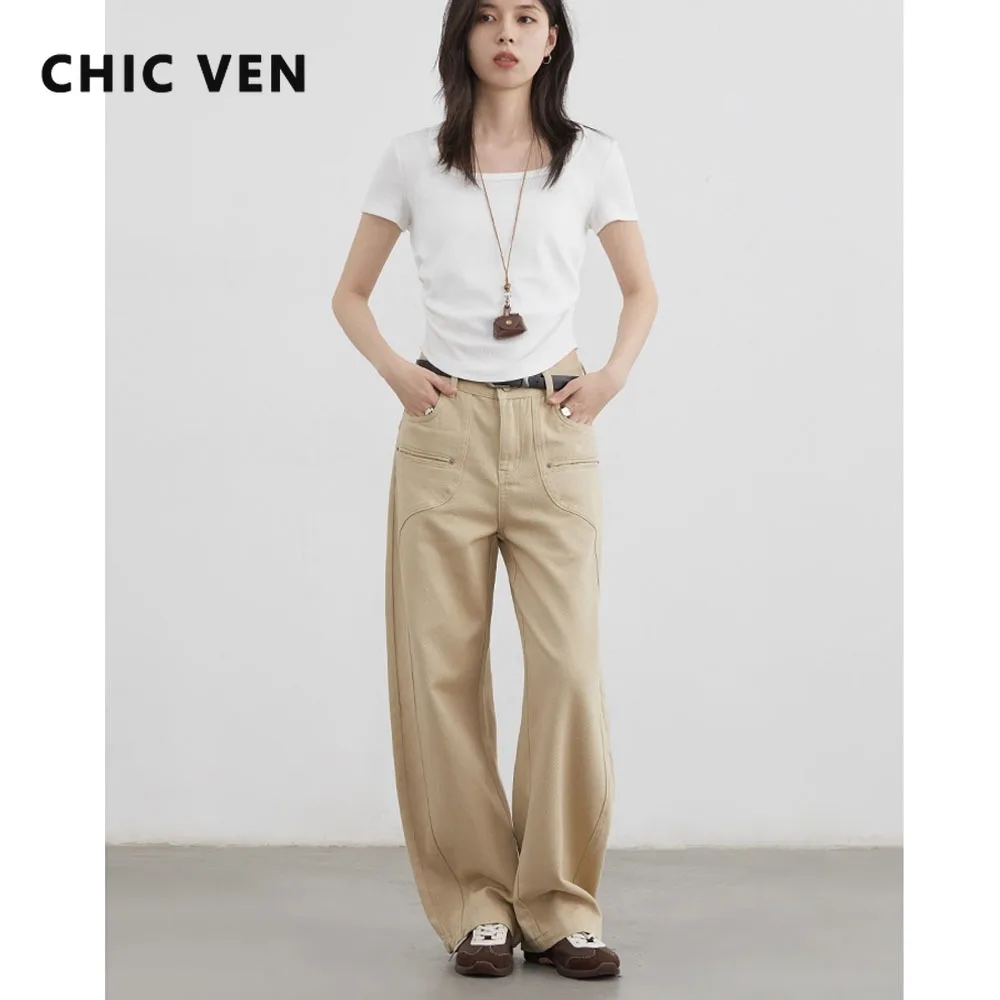 

CHIC VEN Women Jeans Streetwear Solid Loose Casual New Wide Leg Denim Pant Fashion Girl Trousers Spring Autumn 2025