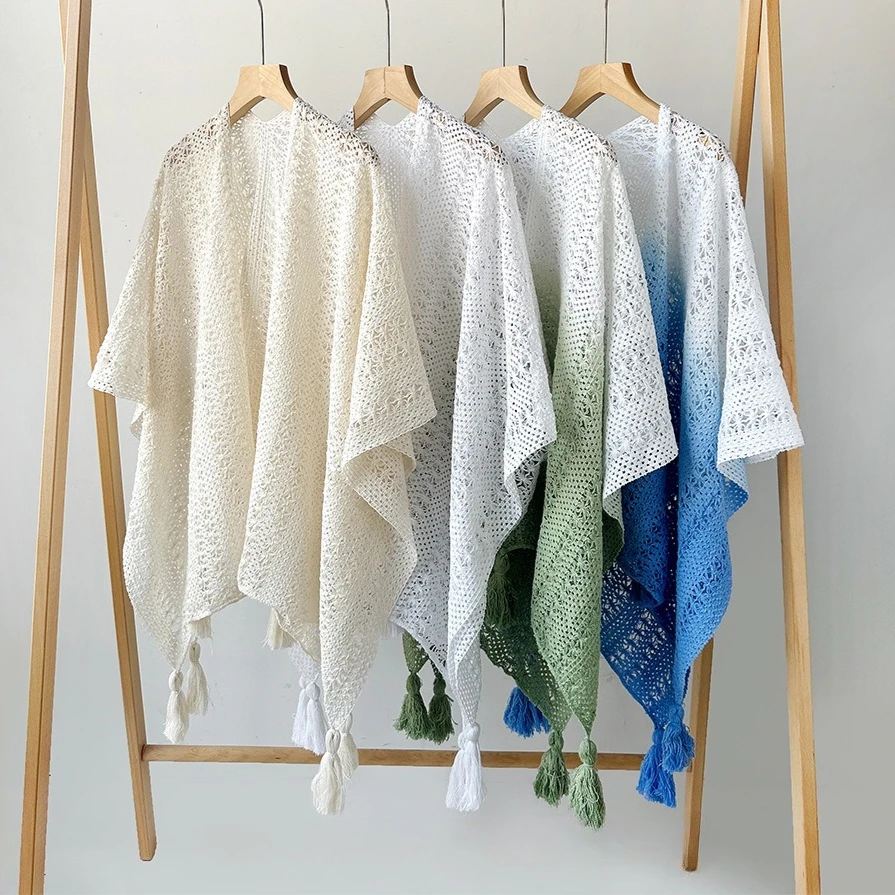 Cardigan Women Tassel Shawl Knitted V Neck Tassel Scarf Jumpers Y2k Streetwear Elegant Cloak Knit Open Stith Autumn Winter