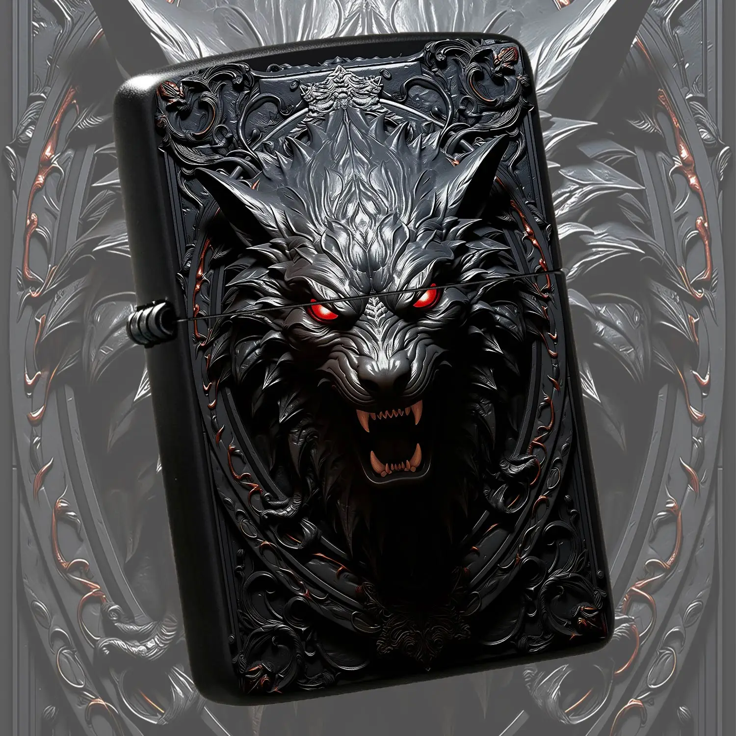 Embossed Fenrir Wolf Lighter, Vintage Norse Style Glowing Red Eye Totem Lighter, Exquisite Carved Ornate Pattern Portable Lighter, Unique Cool Decorative Practical Accessory For Daily Use Gifting Collection All Scenario A Humorous And Inter
