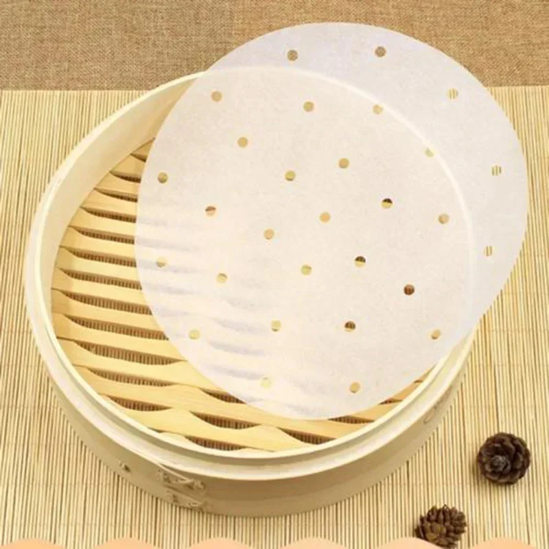 100pc 9 Dim Sum Paper Perforated Liners Round for Bamboo Steamer Air Fryer