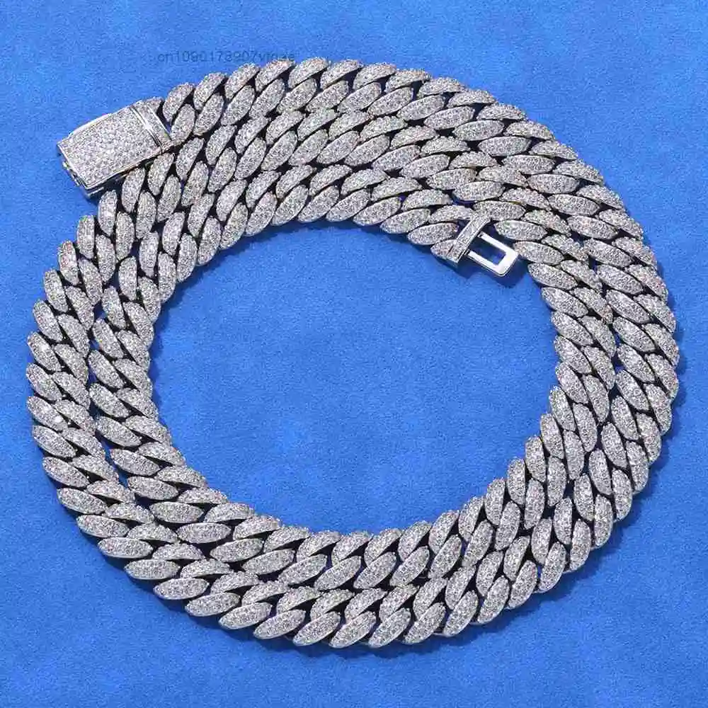 10mm NUOYA Moissanite 925 Sterling Silver Cuban Chain GRA Certificate Two Row VVS Moissanite Miami Cuban Chain Diamond Necklace.