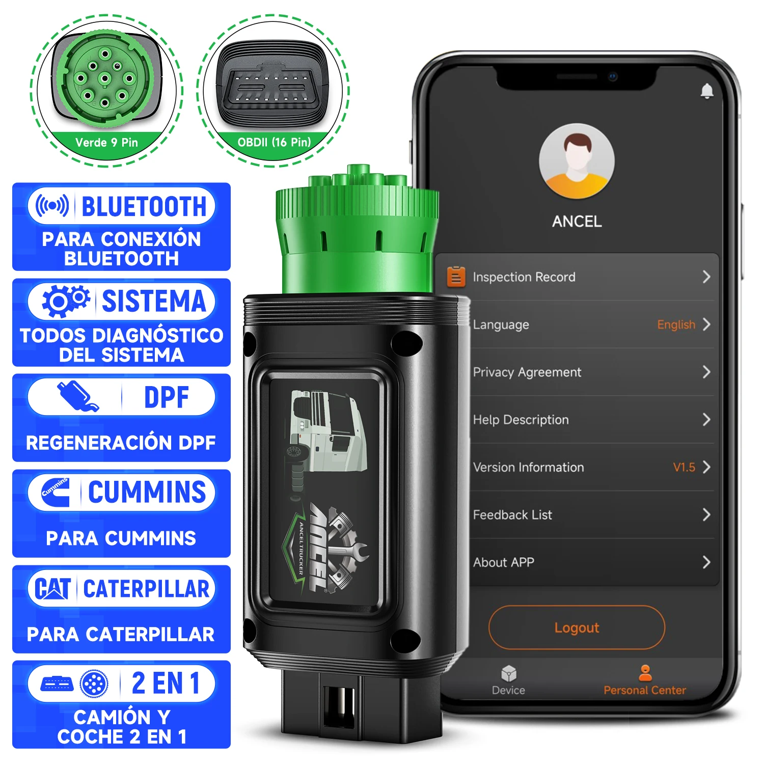ANCEL HD100 Heavy Duty Truck Scanner with DPF Reset & Forced Regen All System Diesel Scanner Diagnostic Tool for Cummins Detroit