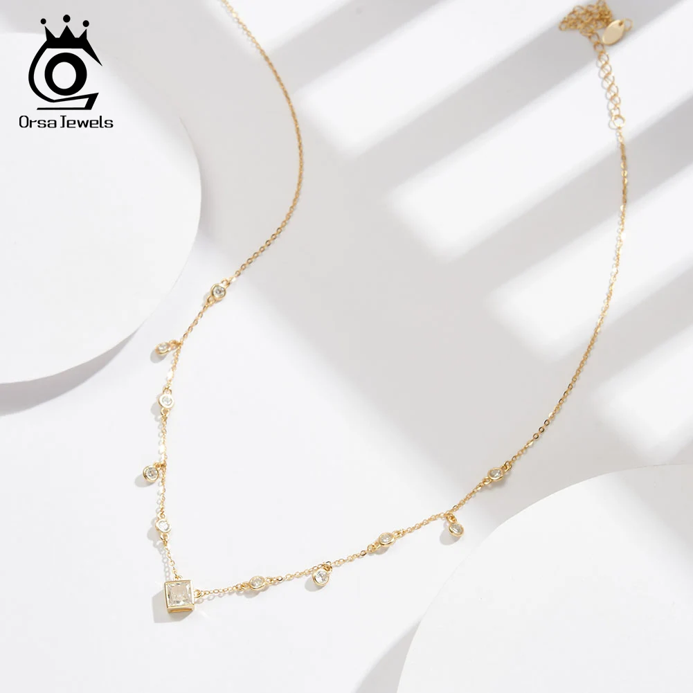 

ORSA JEWELS 925 Sterling Silver Stacking Choker Chain Women Dainty Zircon Necklace Geometry Clavicle Neck Jewelry Gifts BQN01
