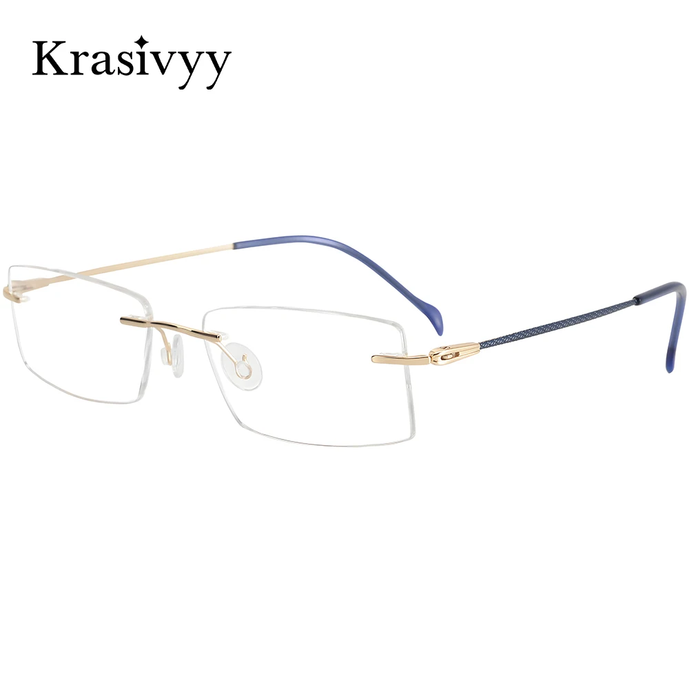 

Krasivyy Pure Titanium Rimless Glasses Frame Men Ultralight Square Myopia Prescription Eyeglasses Women European Optical Eyewear