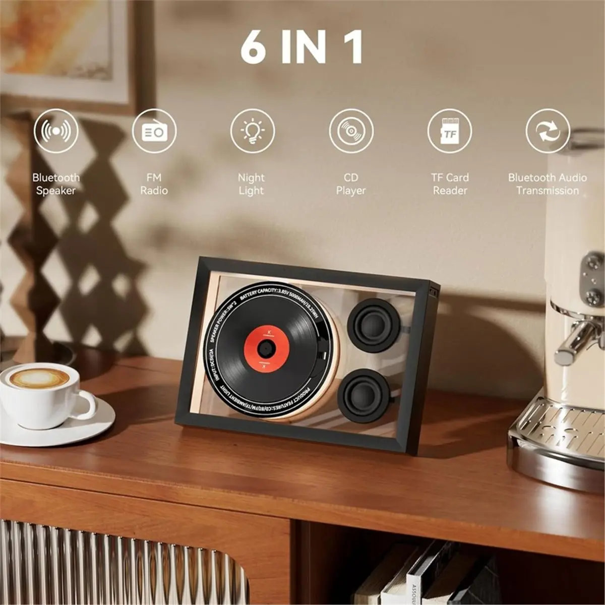 Retro CD Player Bluetooth 5.4 Speaker FM Radio,5000mAh Battery Dual Speakers for Home Wall & Desktop Mount