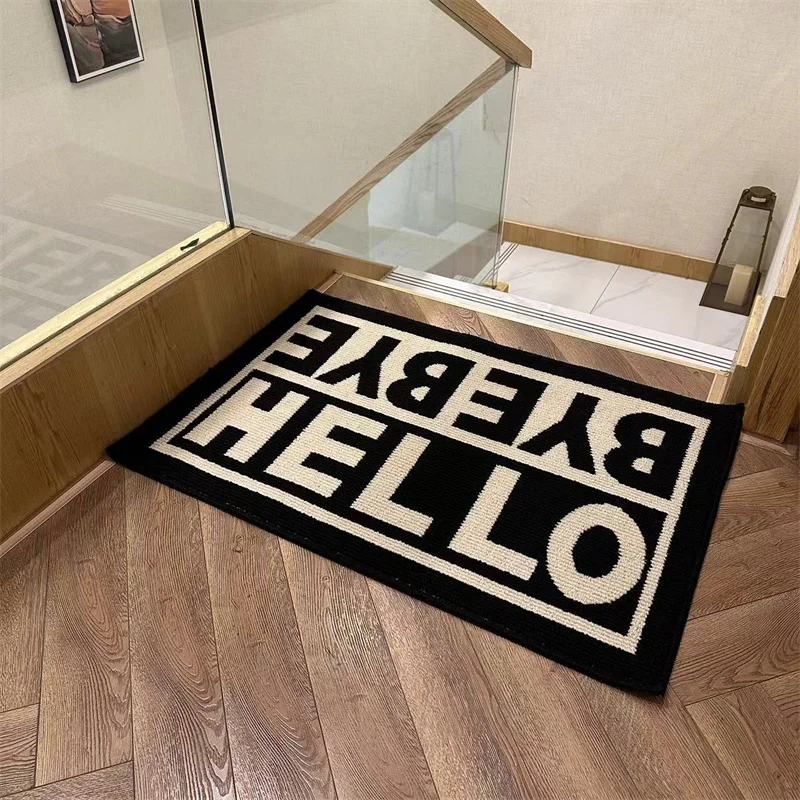 Dust-proof Entry Floor Mat, Machine-washable Stepping Mat, Wear-resistant Carpet for Living Room, Non-slip Doormat, Hello, Bye