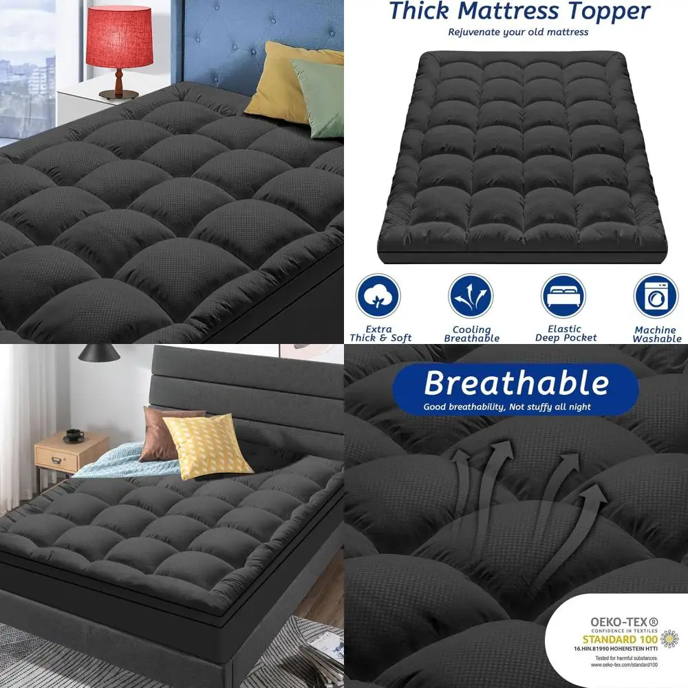 

Thick Cooling Twin Mattress Topper for Back Support, Plush Pillow Top with 8-21 Inch Pocket, Black