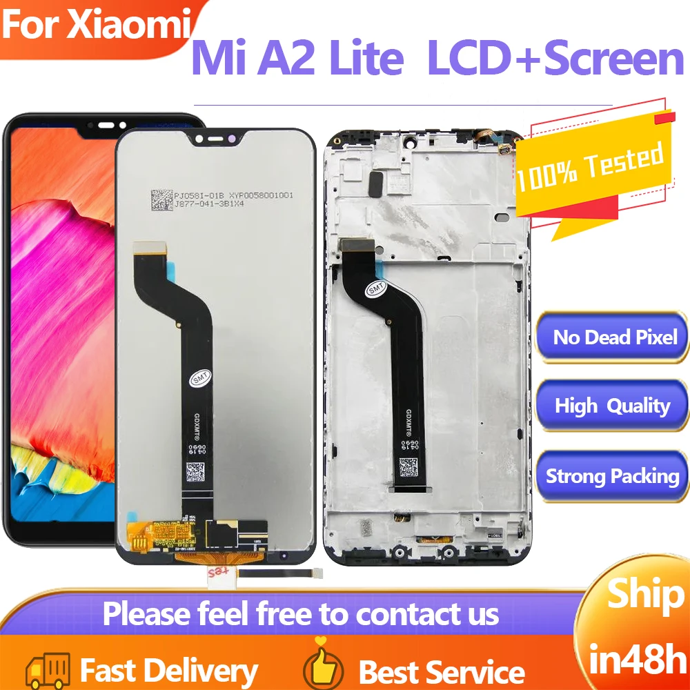 5.84'' Original Display Screen for Xiaomi Mi A2 Lite / A2Lite , Lcd Display Digitizer Assembly for Redmi 6 Pro LCD  With frame