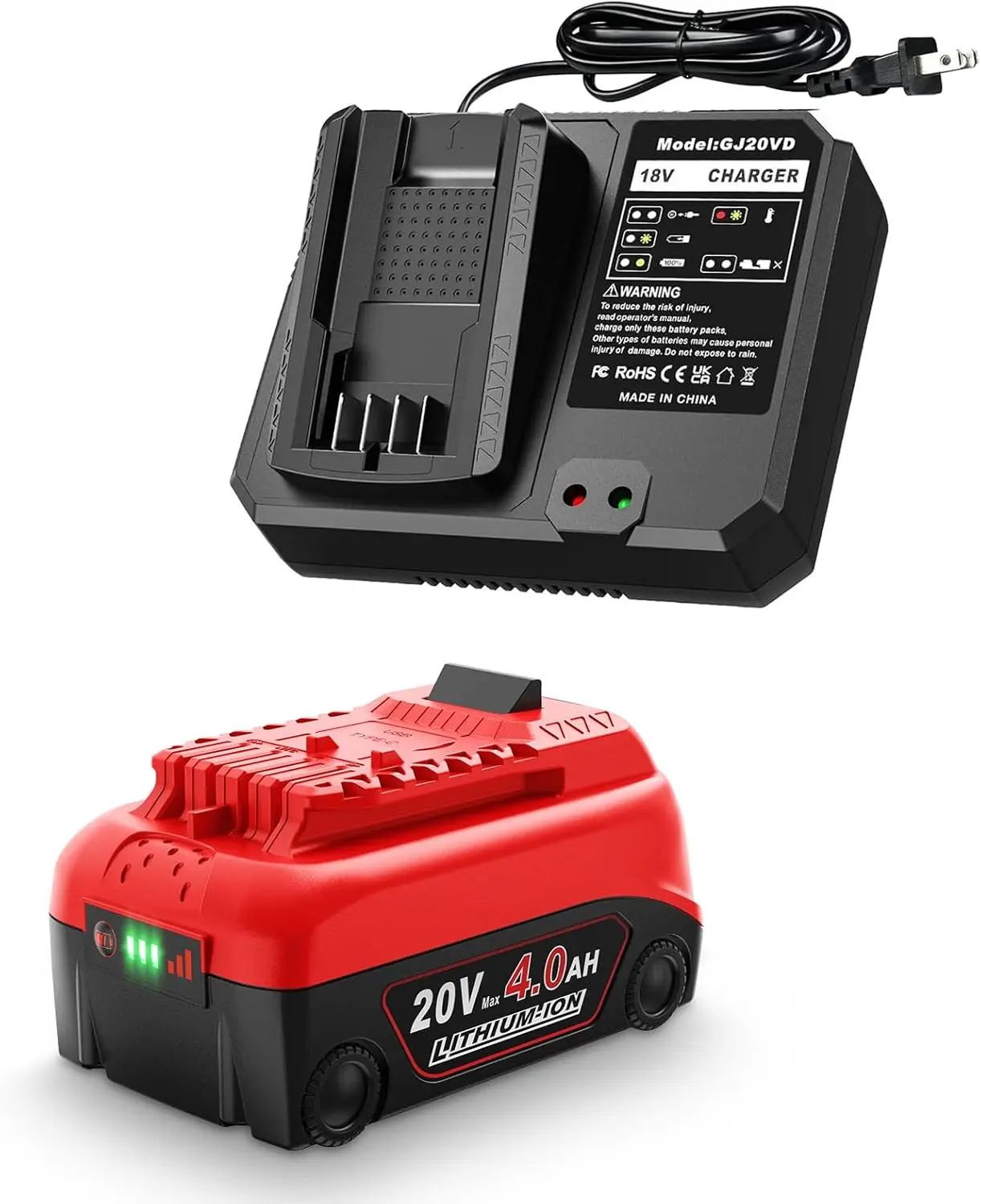 

Комплект аккумулятора 20В 4.0Ач и зарядного устройства, совместимый с Craftsman CMCB202, CMCB204, CMCB206