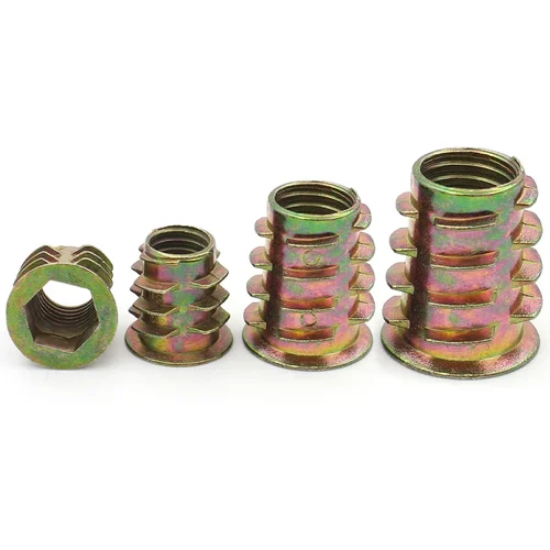 Imagen 2 del producto 5/10 Uds M4 M5 M6 M8 M10 rosca de aleación de Zinc para tuerca de inserción de madera cabeza de accionamiento hexagonal con bridas tuercas para muebles