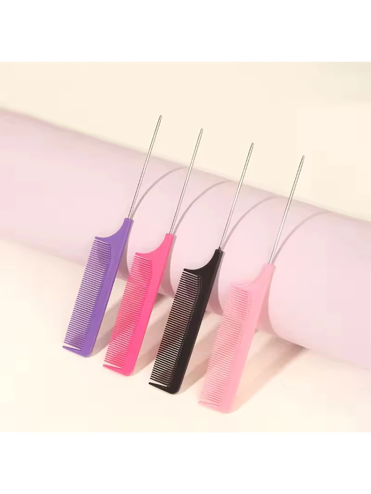 Professional Hair Tail Combs Stainless Steel Salon Cut Styling Comb Spiked Hair Care Styling Tools Barber Accessories Fine Teeth