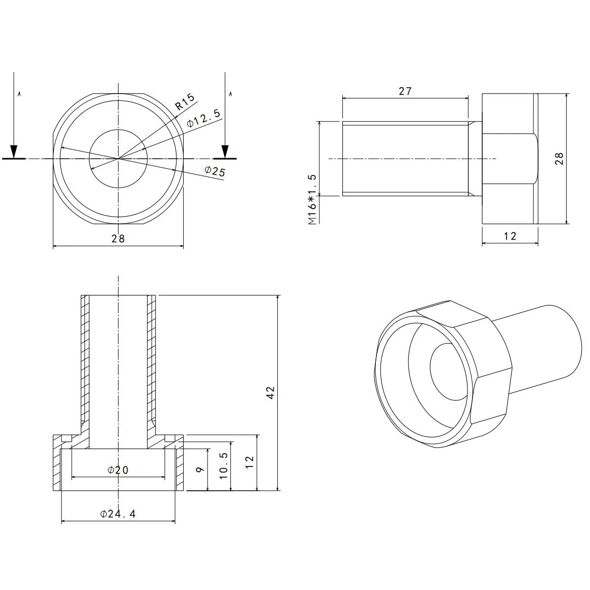 Apisqueen M8/10/12/16สกรูกลวงสำหรับปิดผนึกช่องเกลียวกันน้ำสำหรับอุปกรณ์ใต้น้ำทุกประเภท