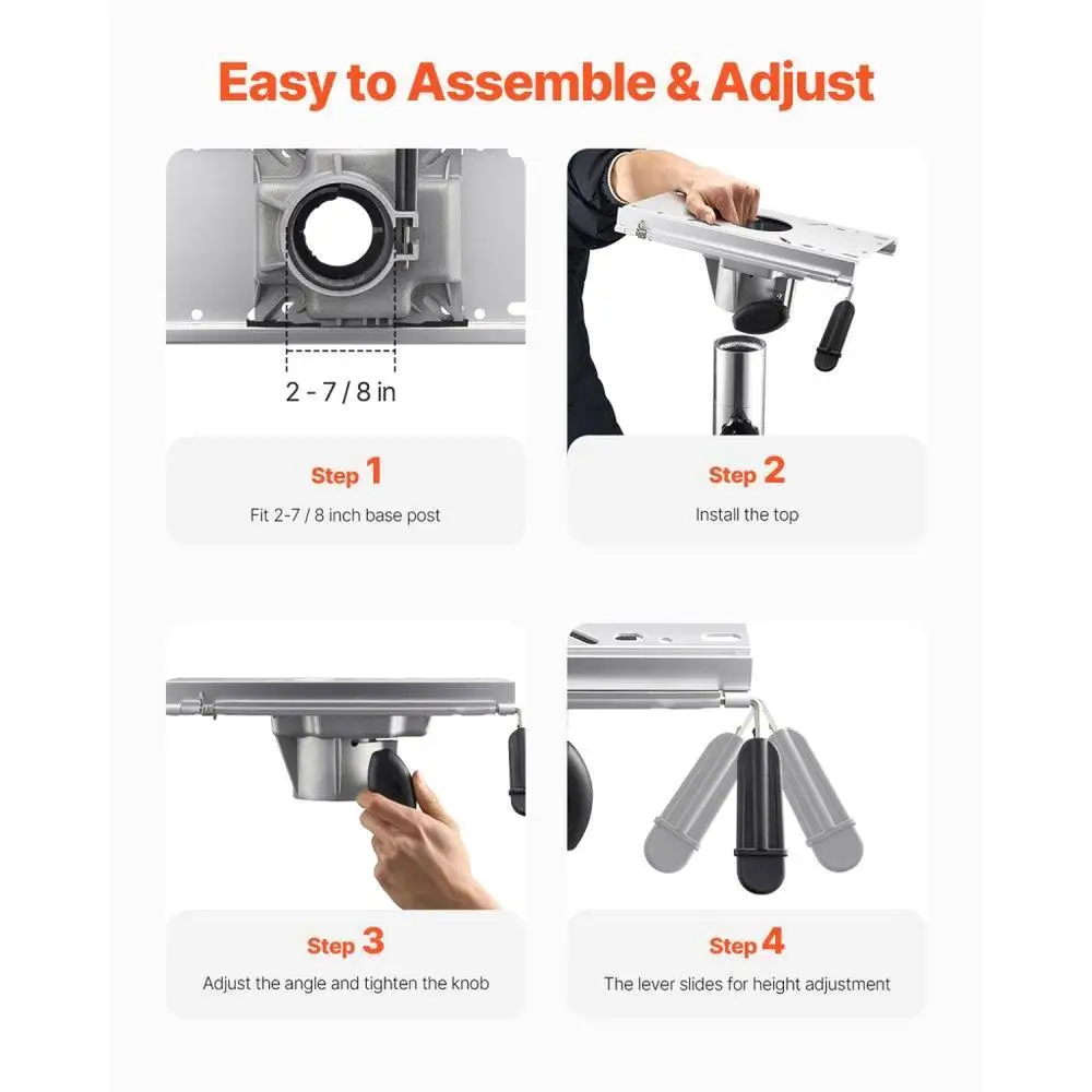 Adjustable Boat Seat Pedestal Aluminum Alloy Base Sliding Travel Waterproof Rust-resistant Fits 2-7/8 Inch Diameter Post