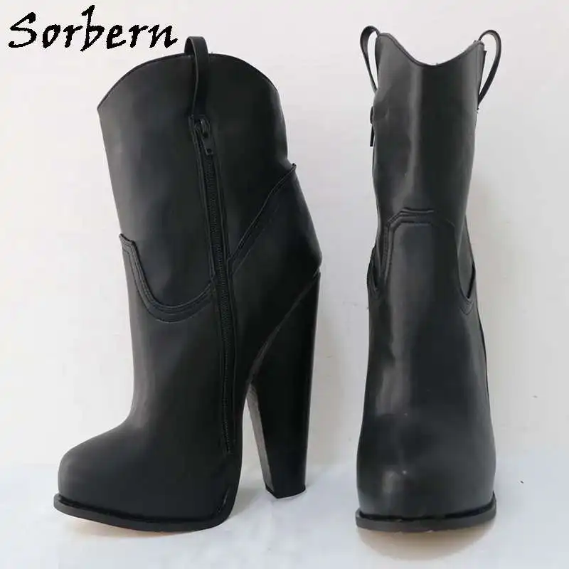 Sorbern Custom Wide Ankle Boots For Women Block High Heel Made-To-Order Pointed Toe Chunky High Heel Custom Unisex Style