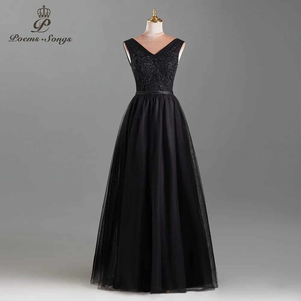 

Elegant Black applique style Evening dress prom dresses evening gowns vestidos de fiesta robe de soirée de mariage