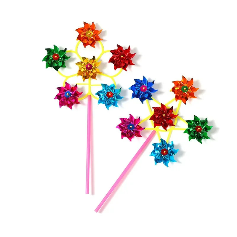 6 Rounds Of Sequins Windmill Children DIY Six-wheeled Windmill Hands-on Toys Colorful Plastic Color Traditional Small Windmill