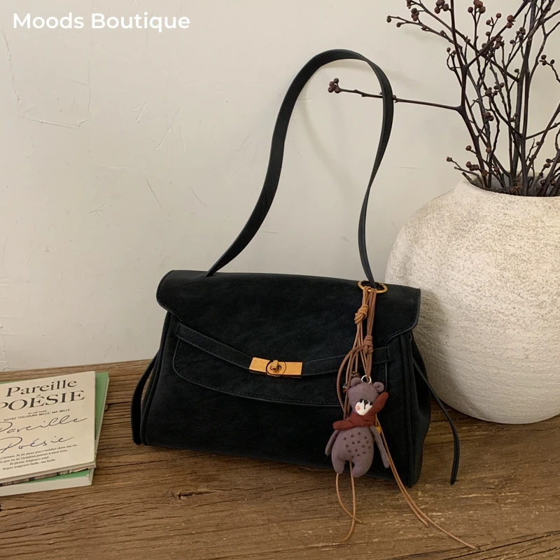 

сумка женская сумка женская большая 2025 зимние сумки на плечо с клапаном для женщин, замша из искусственной кожи, однотонные сумки-шопперы большой вместимости с подвеской, роскошные сумки с замком