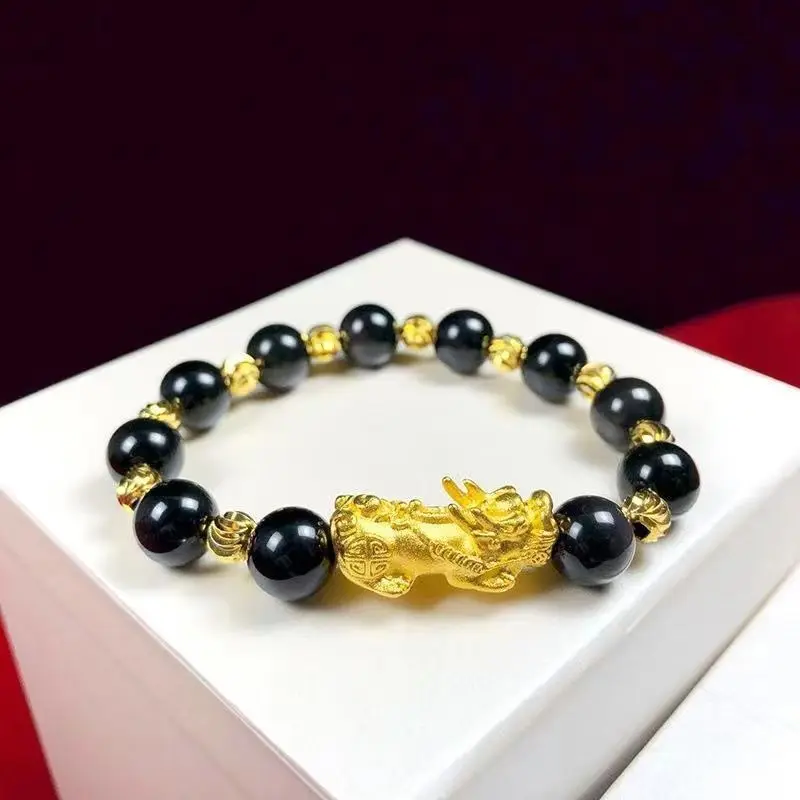 

Unisex 24K Gold (AU999) Pi Xiu Wealth Bracelet | Liquid metal Pi Xiu, gold-inlaid diamonds with fortune symbols