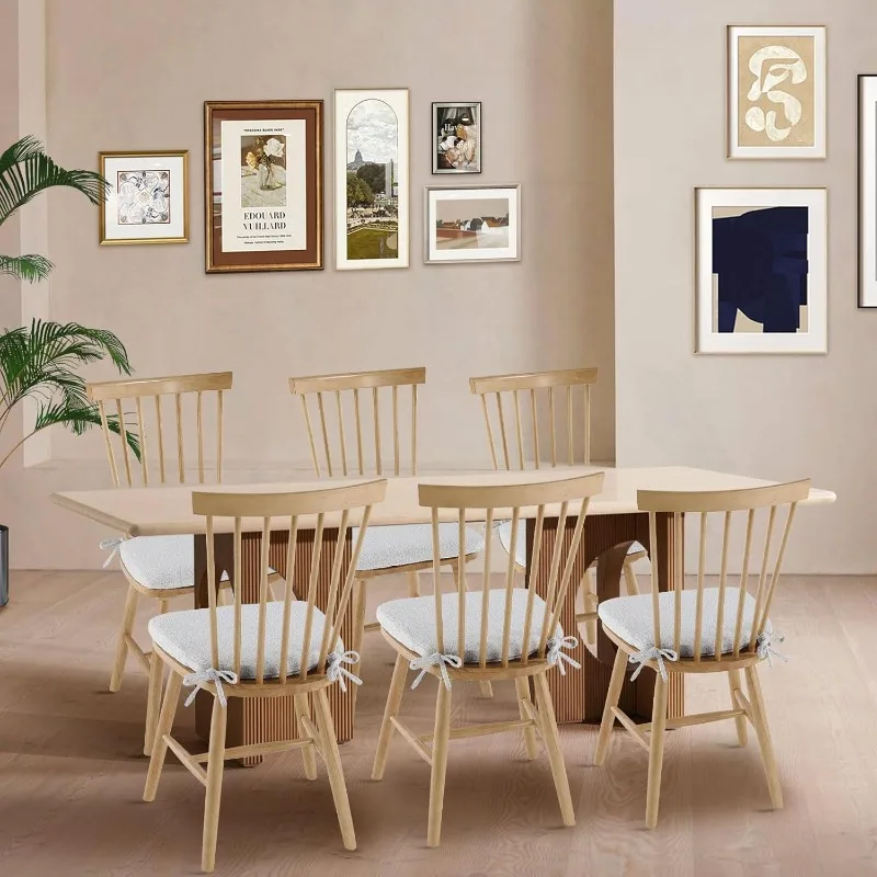 

COLAMY Windsor Dining Chairs Set of 6, Wood Kitchen Dining Room Chairs with Spindle Back and Removable Cushions