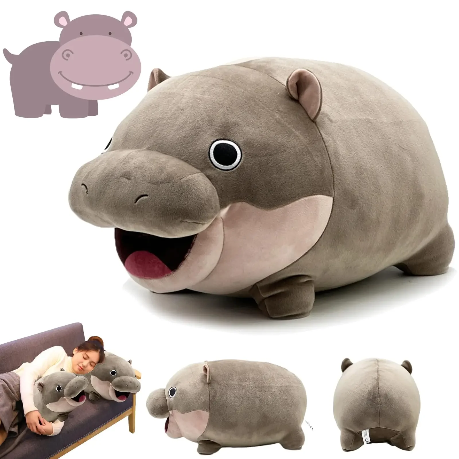 Moo Deng Pelúcia, Pygmy Hippo Pelúcia Moo Deng, Moo Deng Hippo Brinquedo de Pelúcia Almofadas de Moda para Decoração de Casa Sofá Quarto