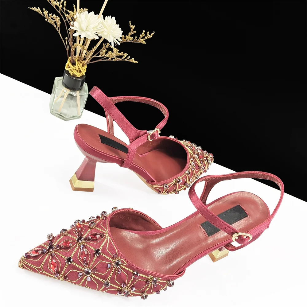 صنادل إيطالية أنيقة من حجر الراين أحذية عالية الجودة للنساء الأفريقيات بكعب عالٍ لفستان الحفلات #3