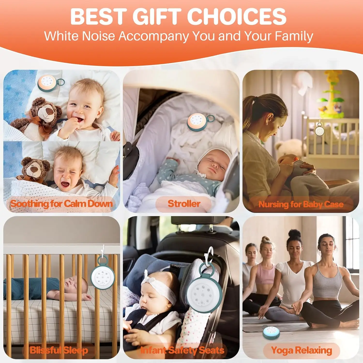 آلة صوت الضوضاء البيضاء للسفر مع 24 صوتًا مهدئًا، و7 إضاءة ليلية، ومكبر صوت لاسلكي ومؤقت للنوم