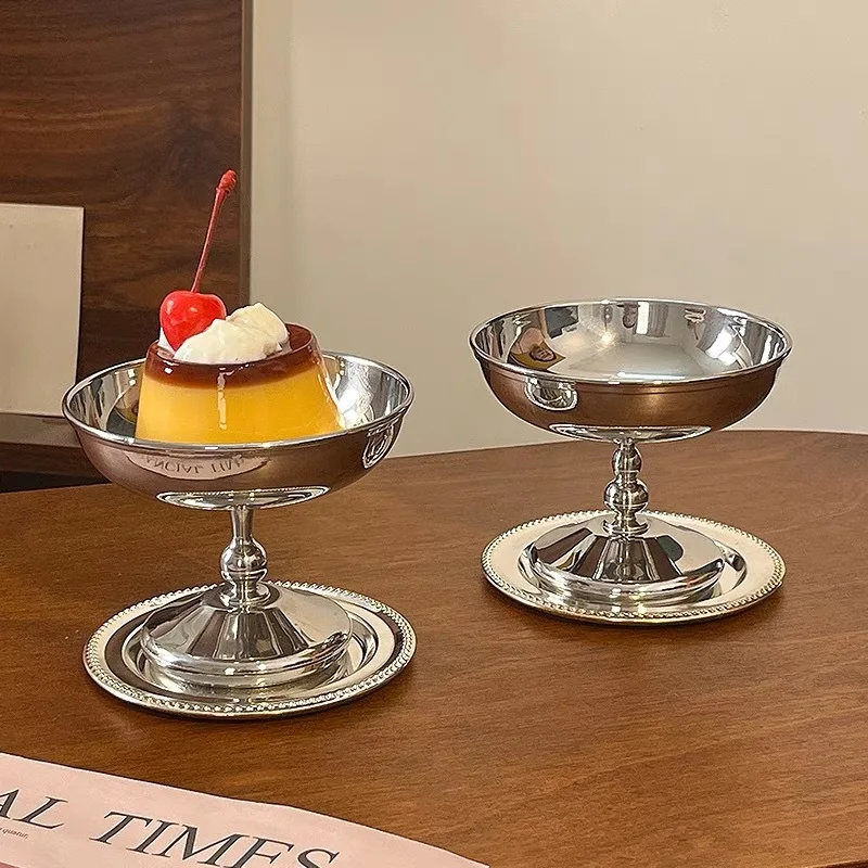 

Dessert Dish Bowl High Footed Pudding Bowl Stainless Steel Fruit Plate Fruit Salad Bowl Dessert Cup Milk Candy Dishes Yogurt