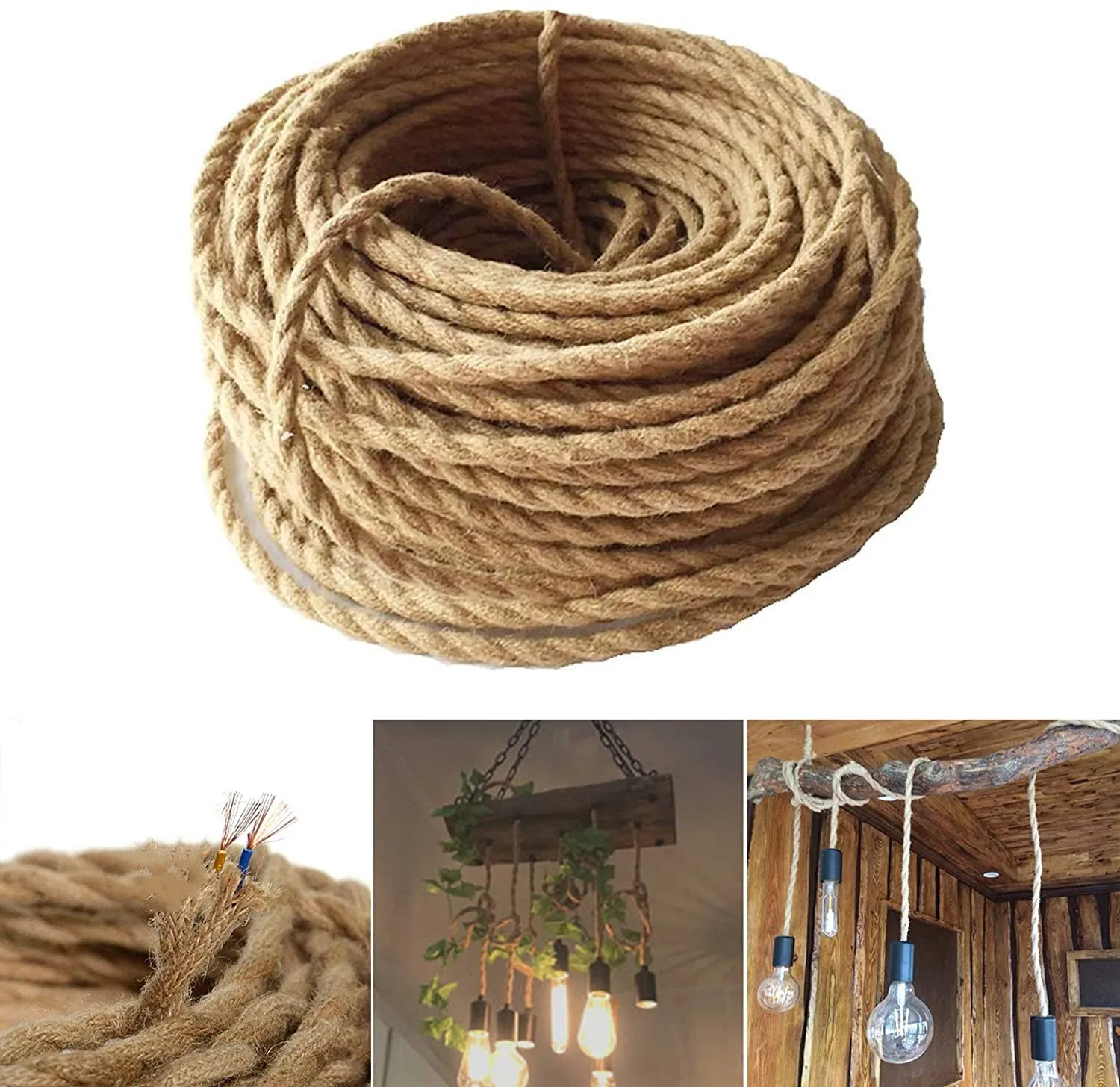 Retro Electrical Wire Cables 2x0.75mm² 2 Core Twisted Cable Hemp Rope Copper Vintage Lamp Cord Woven Textile Wire Pendant Light