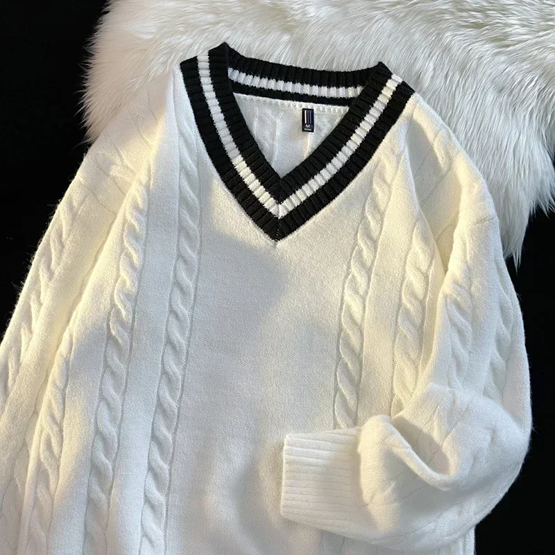 

Men Autumn Outdoor Sports Leisure V-neck Knitted Sweater Men Versatile Casual Breathable Windproof Warm Winter Pullover Sweater