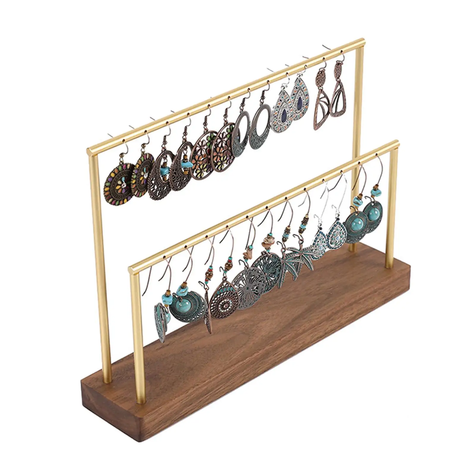 Earring Ear Studs Display Storage Rack Wooden Bottom with 24 Hanging Holes Necklace Organizer for Dressing Table Decorative