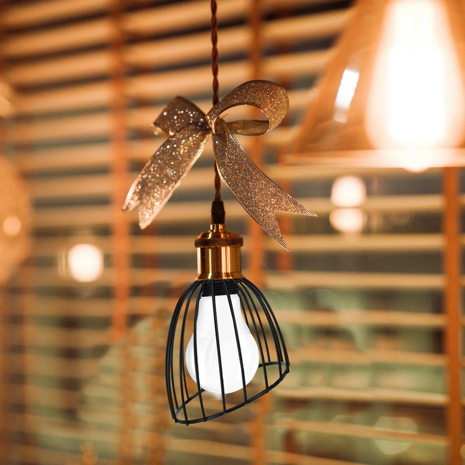 

Mini Iron Lamp Shade: Compact Metal Cage Cover For Ceiling Pendant Desk Floor Lamp, Industrial Style Bulb Guard 8Cm Aperture