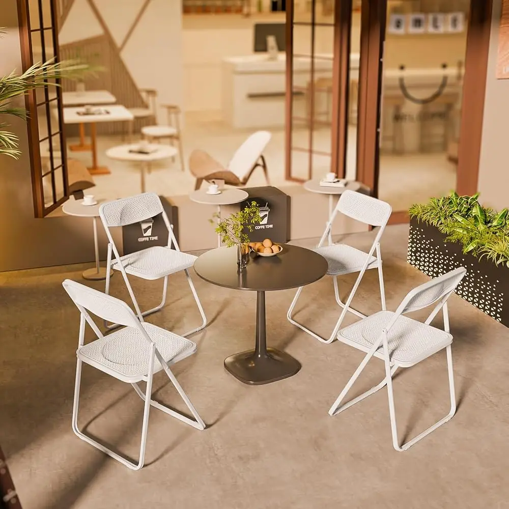 Folding Chair Modern Iron Frame Accent With Woven Texture Panel, Space-Saving Design For Party Wedding Event Office Commercial