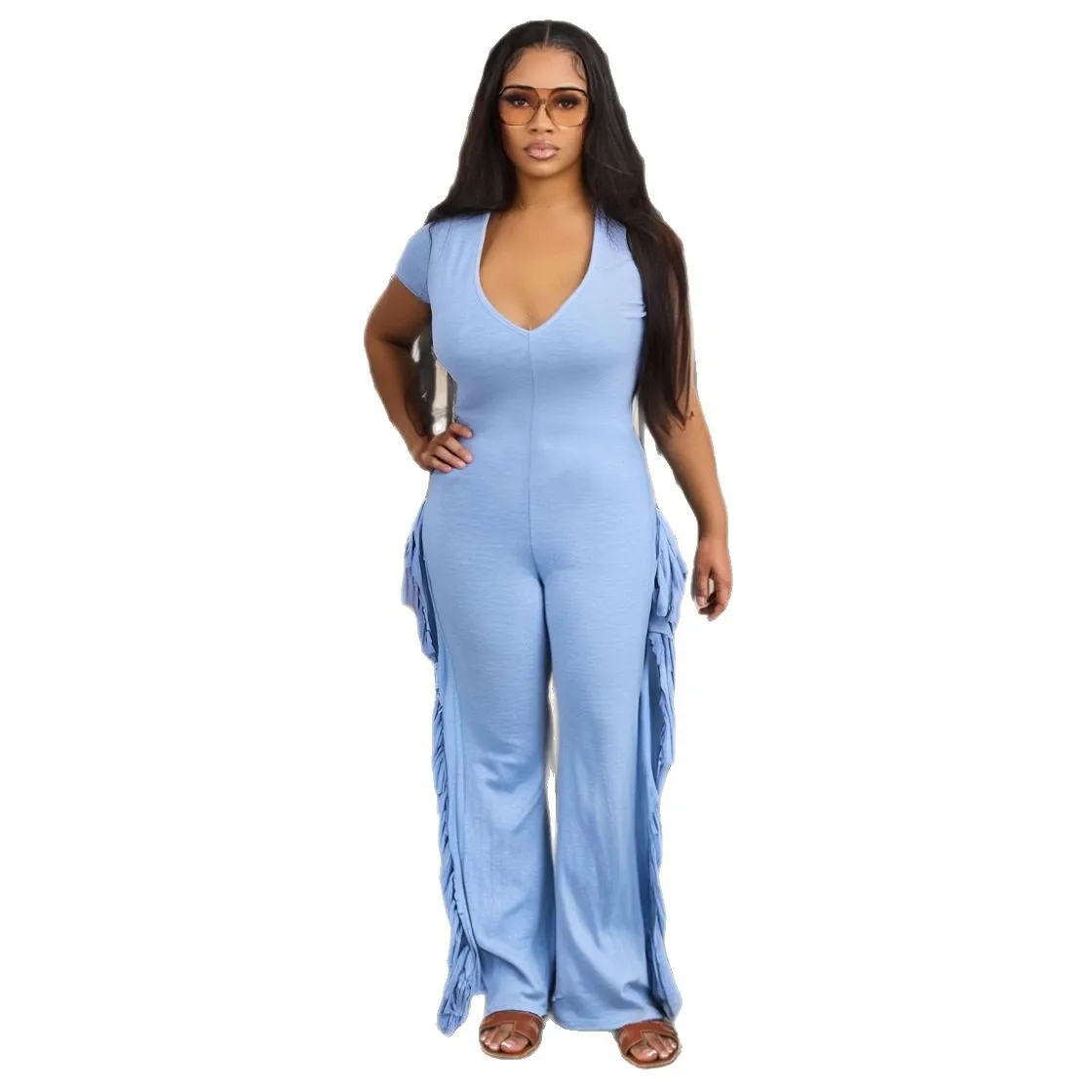 2026 New Retro Women's One-Piece Tassel Casual Pants High Waist Long Leg Polyester Fiber Spring Season Thin Model