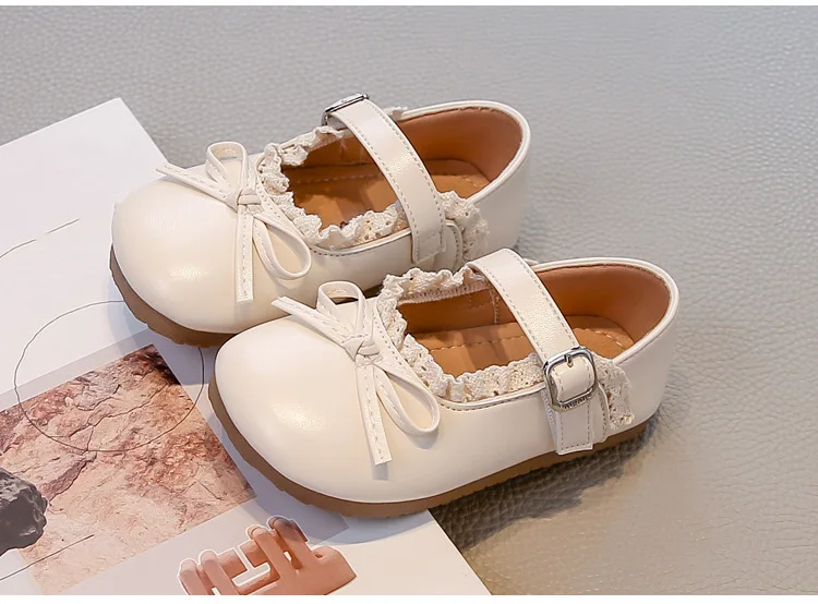 Mädchen Frühling Herbst Schleife Weiche Sohle PU-Lederschuhe Kinder Rutschfeste Spitzenbesatz Loafer Atmungsaktive Mary Jane Schuhe Kinder Freizeitschuhe – Detail 17