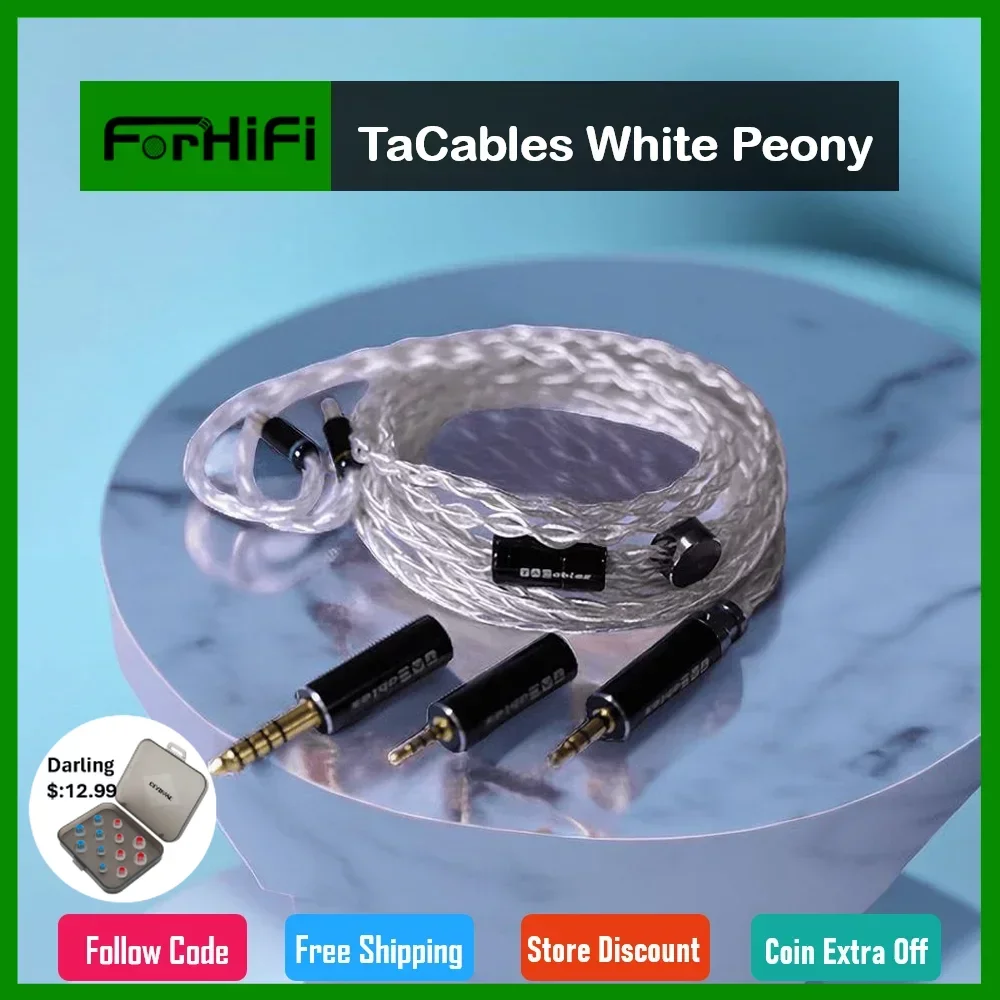 

TaCables White Peony Silver-plated Single Crystal Copper Cable 3.5MM\2.5MM\4.4MM Plug Upgrade Wire FORHIFI