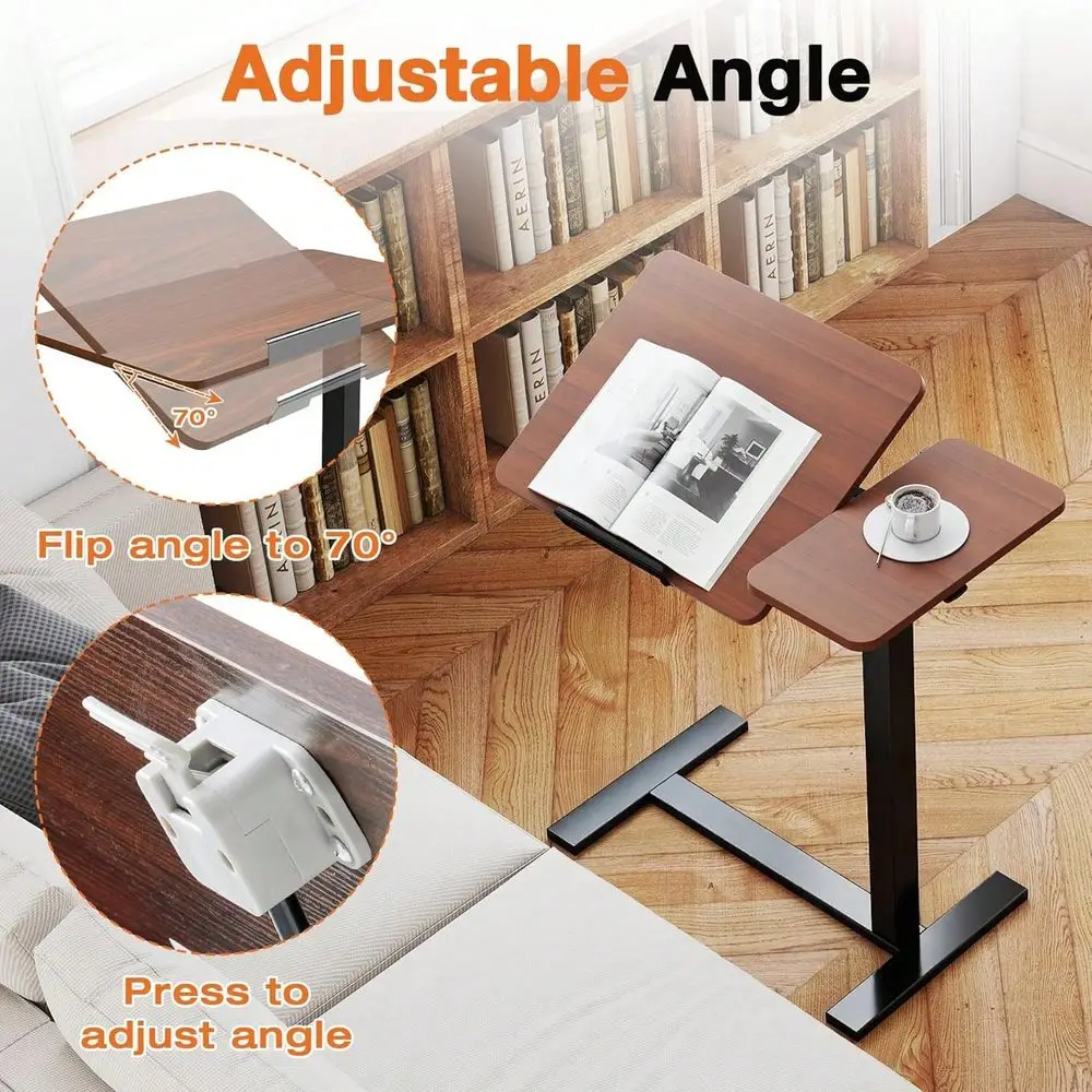 

Overbed Bedside Table With Wheels, Adjustable Tilt Top Medical Hospital Bed Tables Standing Stand Rolling Laptop PC Desks Co