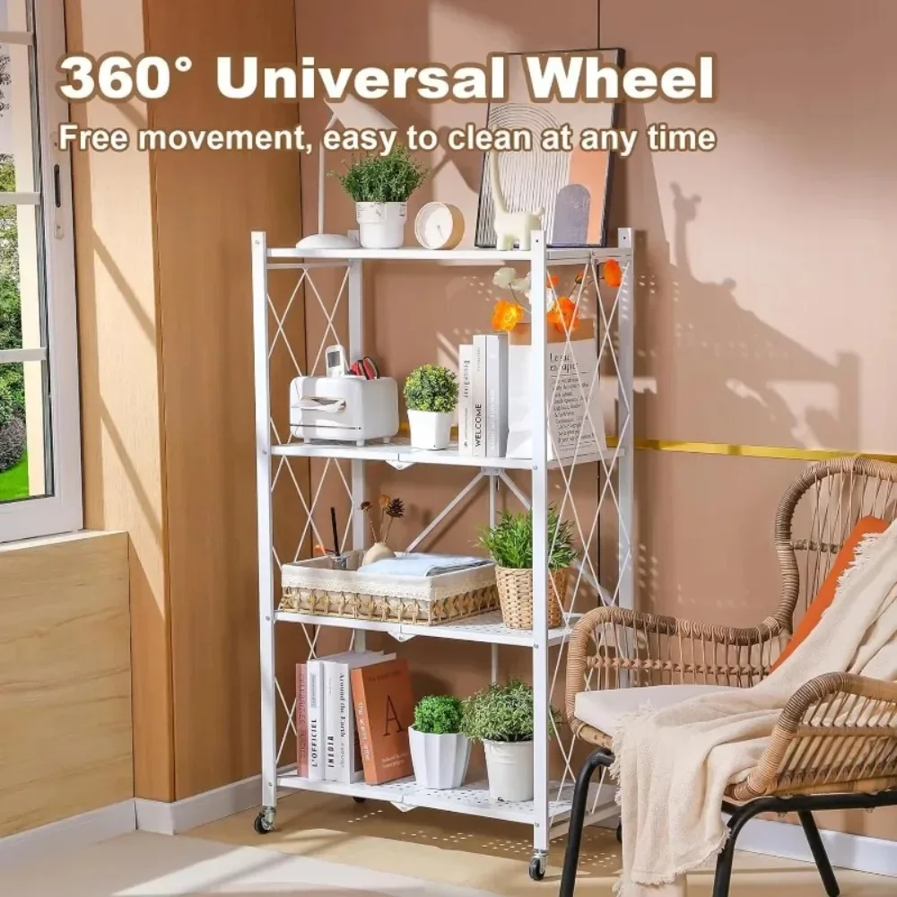 Foldable Metal Storage Rack Multifunctional Living Room Shelf Multilayer Installation Free Kitchen Organizer Trolley Bookshelf