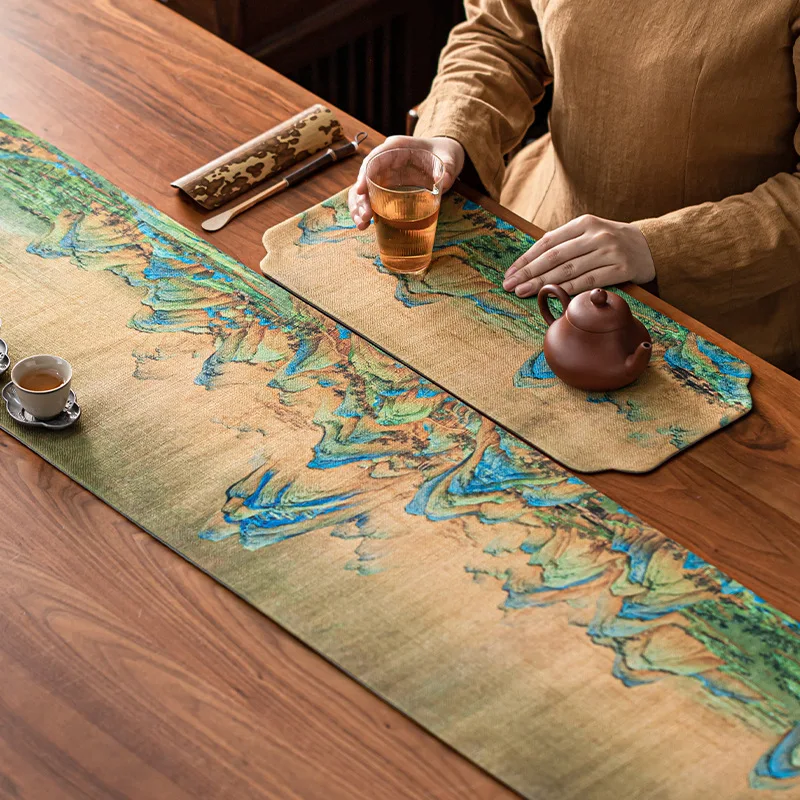 Chinese Retro Zen Waterproof Table Flag Tea Mat Tea Table Cloth Long Tablecloth Tea Table Tea Accessories Gifts Table Runners