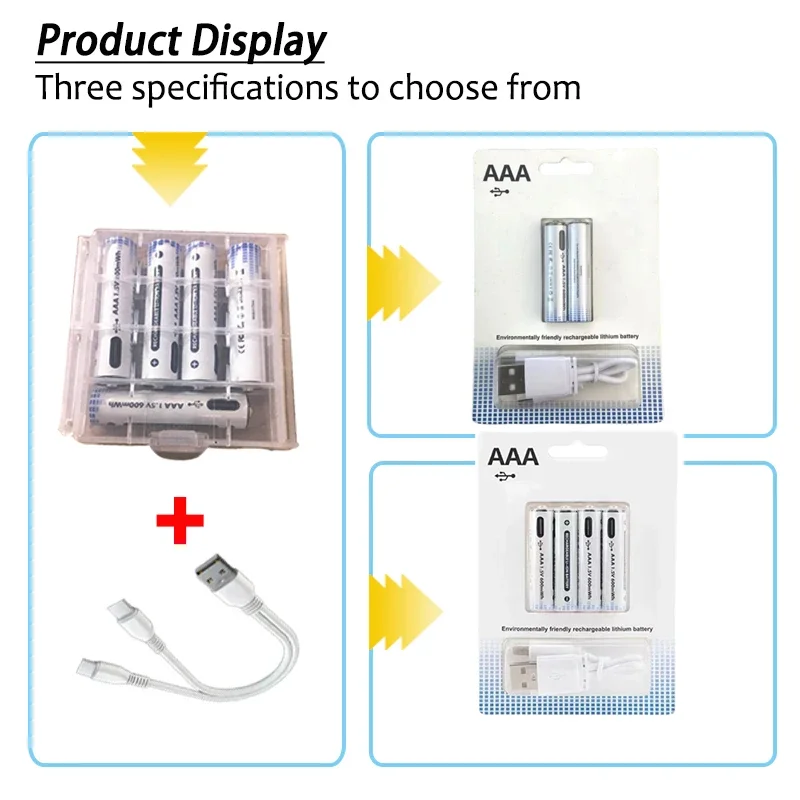 Batterie au lithium aste USB de type C, charge rapide, adaptée à la télécommande, lampe de poche, jouet électrique, AAA, 1.5V, 600mWh