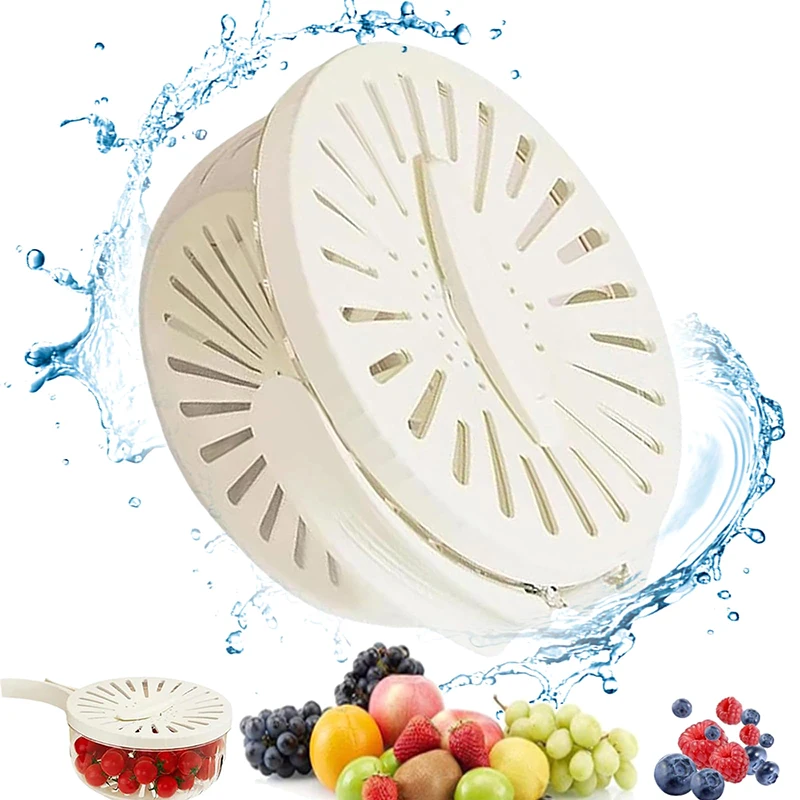 2 In 1 Fruit Drain Basket With Lid Foldable Handle Colander Vegetable Drainer Crisper Portable Fridge Food Storage Container