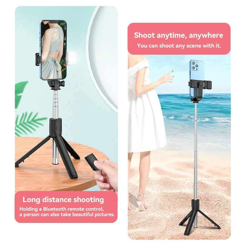 Lenovo Selfie Stick Wireless Tripod Stand with Light Bluetooth Remote Extendable Tripod for Mobile Phone Tiktok Live Streaming