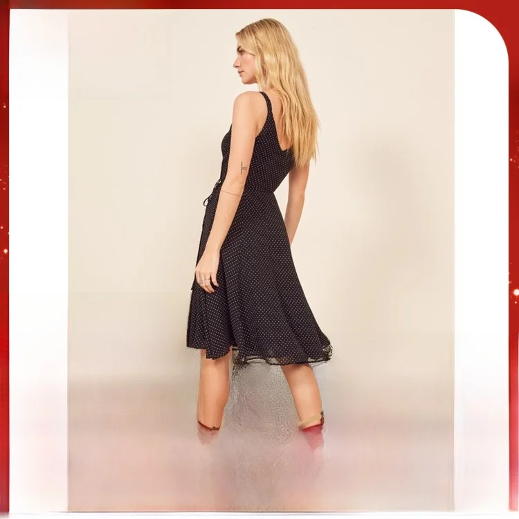 

Ele Silk Polka Dot Wrap Dr Spring Summer New Women's Gown Strapl Midi Skirt mid Waist Large Swing Sle Dr