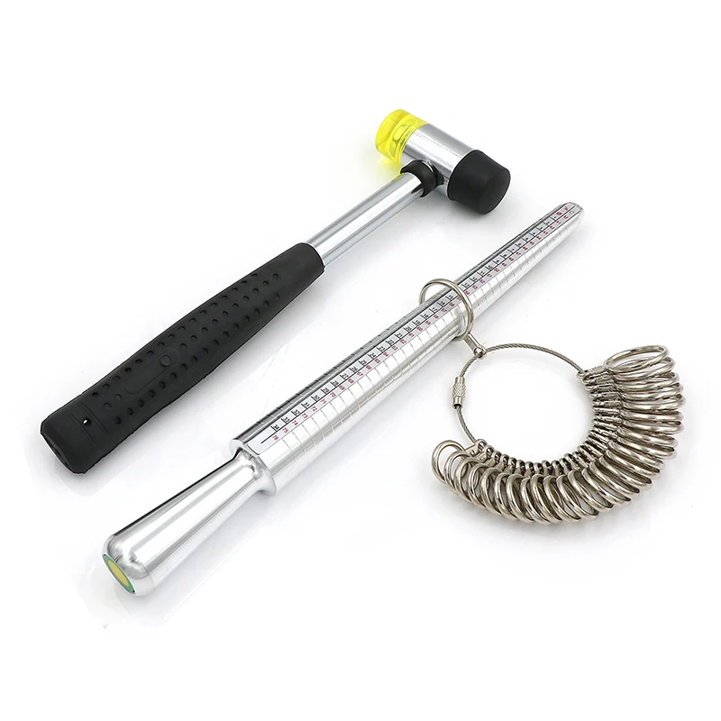 (.) Ring Mandrel Sizer Tool Metal Mandrel Finger Sizing Measuring Stick Ring Sizer Guage Rubber Jewelers Hammer