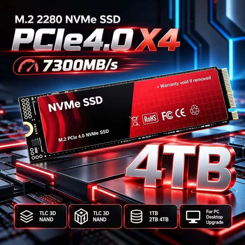 High Performance M.2 2280 NVMe SSD PCIe4.0 X4 7300MB/s Solid State Disk TLC 3D NAND 500GB 1TB 2TB 4TB For PC Desktop Upgrade