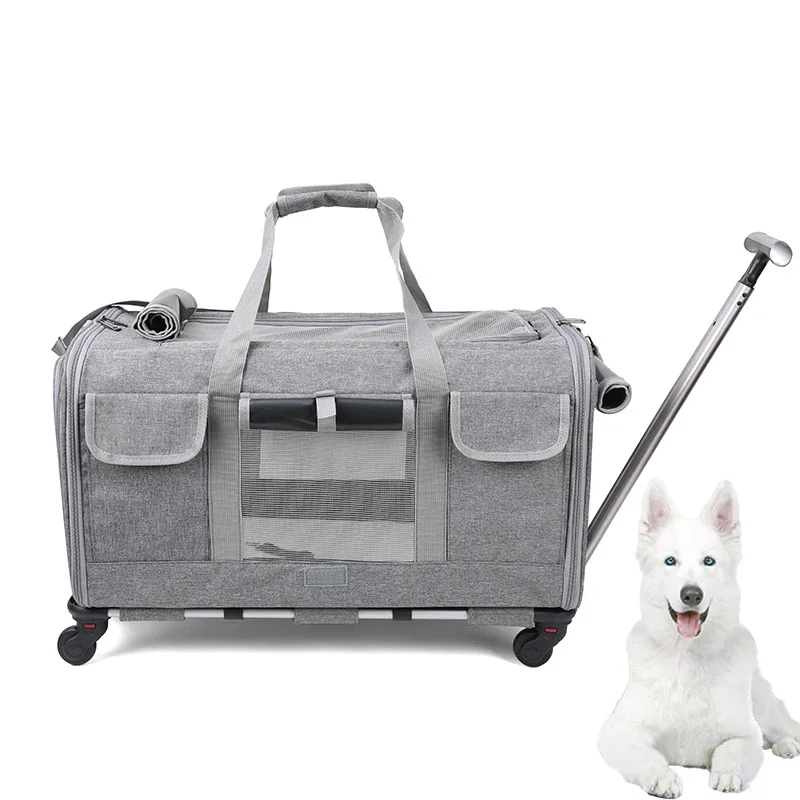 Custom cat Carrier bag Travel with Wheels Removable Rolling 4 Wheels with Telescopic Walking Handle Dog Stroller Cat Trolley Bag