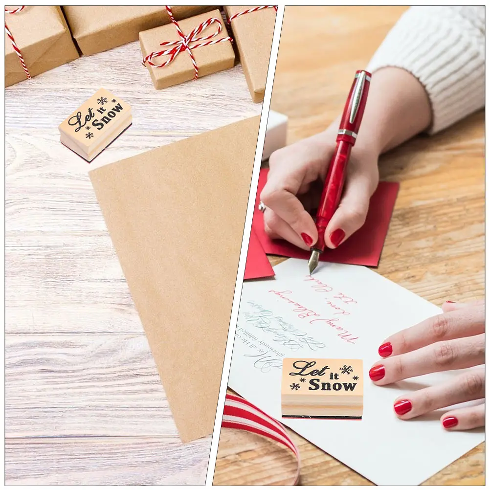 

3 Pcs Snowflake Seal Diary Scrapbook Stamp Hand Account Christmas Wooden DIY