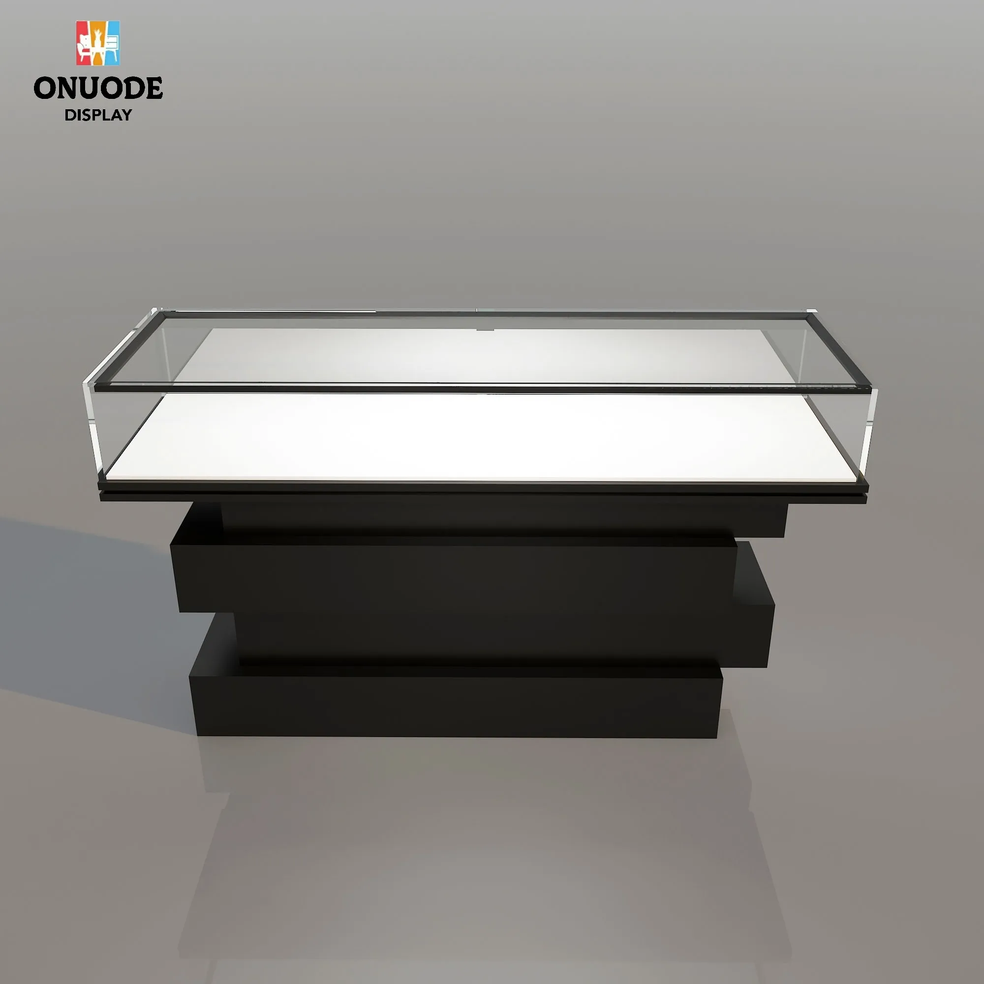 Custom.Hot-Selling LED-Licht Edelstahl Glas Schmuck Vitrine Store Design Ideen für Uhr Vitrine